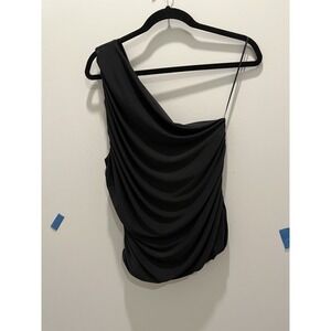 Evereve Black One Shoulder Top XL Classy Elegant Body Con Ruching Stretchy Lined